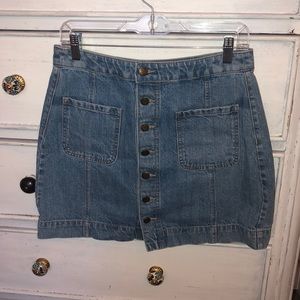 Denim button front mini skirt!